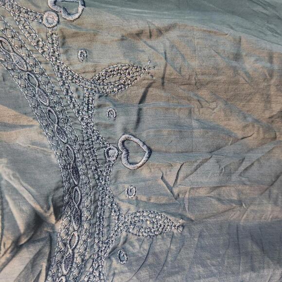 Marnie West Vintage 100% Silk Embroidered Blouse- Jean Blue- Size Large Western - Picture 4 of 8